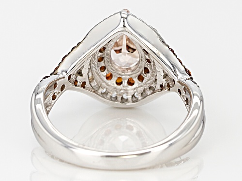 1.69ctw Pear Shape Morganite And Round White And Brown Zircon Sterling Silver Ring - Size 7