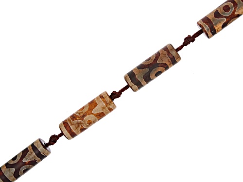 DZI Inspired Agate Round And Cylinder Bead Strand Set of 3 appx 13-16