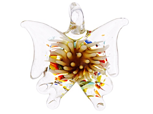 Multicolor 40x40mm Glass Butterfly Pendant Set of 5