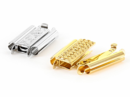 Bead slide clasp kit of assorted styles in gold tone & rhodium tone