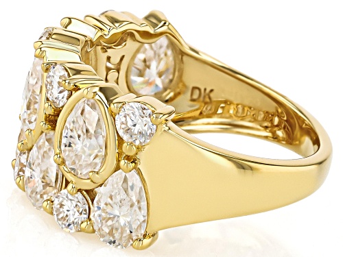 MOISSANITE FIRE® 4.24CTW DEW PEAR AND ROUND BRILLIANT 14K YELLOW GOLD OVER SILVER RING - Size 6