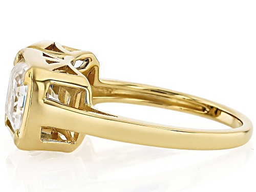 MOISSANITE FIRE® AND GREEN MOISSANITE 3.53CTW DEW EMERALD CUT 14K YELLOW GOLD OVER SILVER RING - Size 6