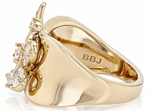Moissanite Fire® 1.17ctw DEW Pear and Round 14k Yellow Gold Over Sterling Silver Ring - Size 8