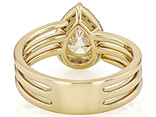 Moissanite Fire® 1.70ctw DEW Pear and Round 14k Yellow Gold Over Sterling Silver Halo Ring - Size 9
