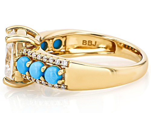 Moissanite Fire® 3.30ctw DEW And Sleeping Beauty Turquoise 14k Yellow Gold Over Silver Ring - Size 5