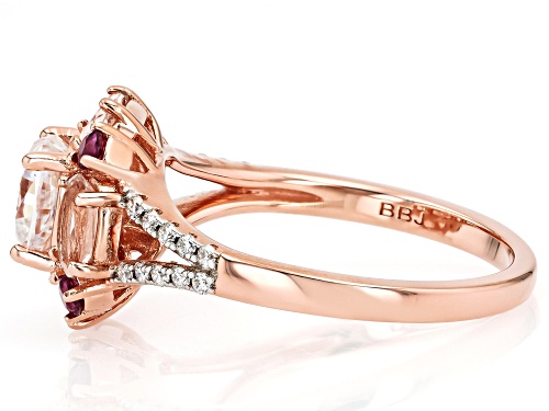 Moissanite Fire® 1.30ctw DEW With Morganite And Rhodolite 14k Rose Gold Over Silver Ring - Size 10