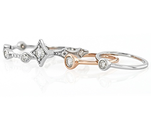 Moissanite Fire® 1.38ctw DEW Platineve® and 14k Rose Gold Over Silver Set of 4 Stackable Rings - Size 5