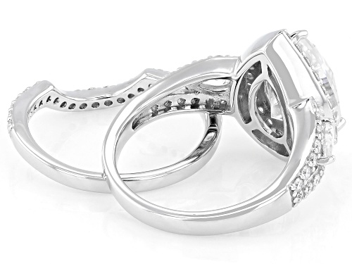 MOISSANITE FIRE® 5.45CTW DEW PEAR AND ROUND PLATINEVE® RING AND BAND - Size 8