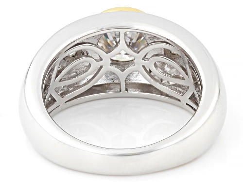 MOISSANITE FIRE® 1.38CTW DEW ROUND AND TRILLION PLATINEVE® AND 14K YELLOW GOLD OVER SILVER RING - Size 7