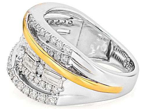 MOISSANITE FIRE® 2.07CTW DEW BAGUETTE AND ROUND PLATINEVE® AND 14K YELLOW GOLD OVER SILVER RING - Size 8