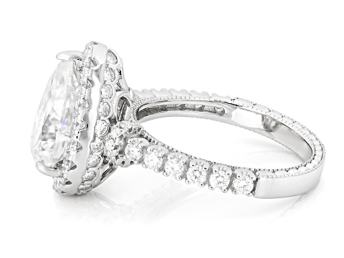 MOISSANITE FIRE® 5.08CTW DEW PEAR AND ROUND PLATINEVE® RING - Size 8