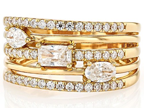 MOISSANITE FIRE® 1.28CTW DEW RADIANT CUT,  OVAL, PEAR AND ROUND 14K YELLOW GOLD OVER SILVER RING - Size 7