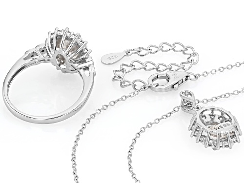 MOISSANITE FIRE® 3.91CTW DEW OVAL AND ROUND PLATINEVE® RING AND PENDANT WITH CHAIN