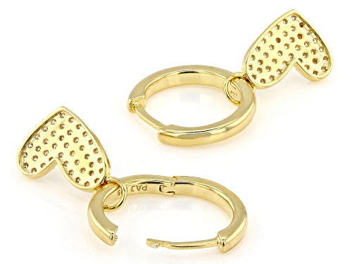 MOISSANITE FIRE® 0.82CTW DEW ROUND BRILLIANT 14K YELLOW GOLD OVER SILVER HEART EARRINGS