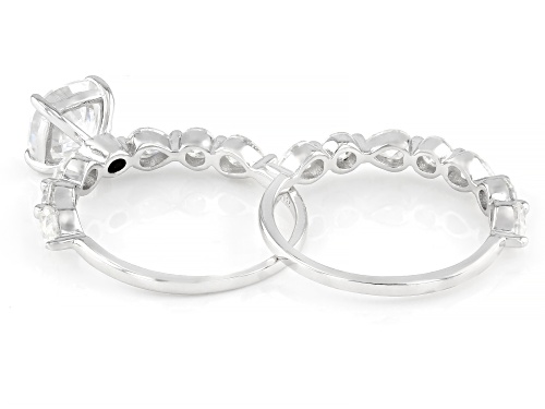 MOISSANITE FIRE® 3.48CTW DEW SQUARE CUSHION, PEAR AND ROUND PLATINEVE® RING AND BAND - Size 8
