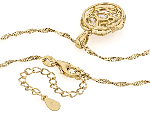 MOISSANITE FIRE® 1.77CTW DEW PEAR, OVAL, ROUND 14K YELLOW GOLD OVER SILVER PENDANT AND CHAIN