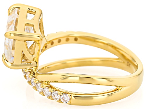 MOISSANITE FIRE® 2.84CTW DEW EMERALD CUT AND ROUND 14K YELLOW GOLD OVER SILVER RING - Size 10