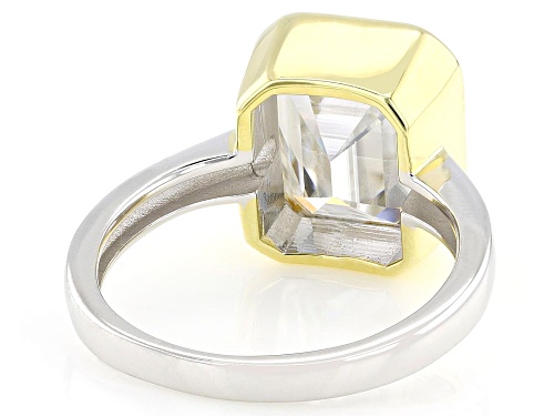 MOISSANITE FIRE® 4.93CT DEW EMERALD CUT PLATINEVE® AND 14K YELLOW GOLD OVER SILVER RING - Size 7