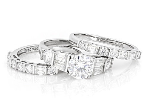 MOISSANITE FIRE® 3.06CTW DEW ROUND AND BAGUETTE PLATINEVE® RING WITH TWO BANDS - Size 5
