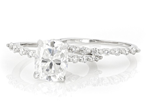 MOISSANITE FIRE® 3.48CTW DEW RECTANGULAR CUSHOIN AND ROUND  PLATINEVE® RING AND BAND - Size 8