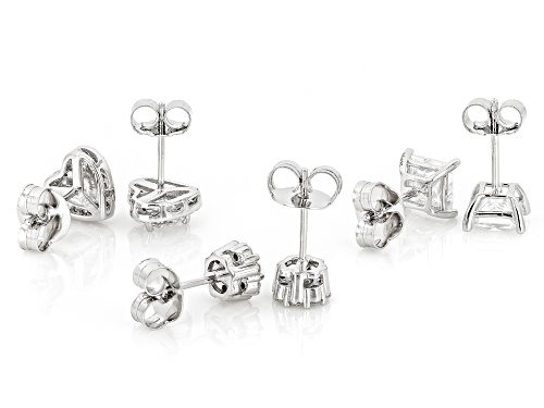 MOISSANITE FIRE® 4.40CTW DEW HEART SHAPE, PRINCESS CUT AND ROUND PLATINEVE® SET OF 3 PAIR STUDS