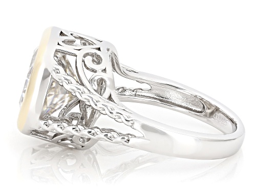 MOISSANITE FIRE® 5.02CT DEW CUSHION PLATINEVE® AND 14K YELLOW GOLD OVER SILVER RING - Size 7