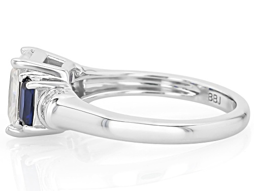 MOISSANITE FIRE® 1.90CTW DEW RADIANT CUT AND ROUND WITH LAB CREATED SAPPHIRE PLATINEVE® RING - Size 8