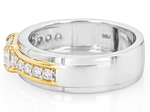 MOISSANITE FIRE® 1.31CTW DEW EMERALD CUT AND ROUND TWO TONE MEN'S RING - Size 12