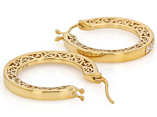MOISSANITE FIRE® 1.02CTW DEW ROUND 14K YELLOW GOLD OVER SILVER HOOP EARRINGS