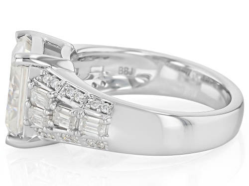 MOISSANITE FIRE® 4.70CTW DEW RADIANT WITH EMERALD CUT AND ROUND PLATINEVE® RING - Size 9