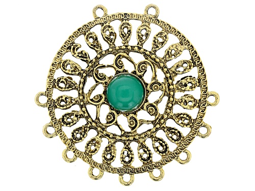 Filigree Component Kit in Antiqued Gold Tone with Emerald Color Accent Cabochon 29 Pieces Total