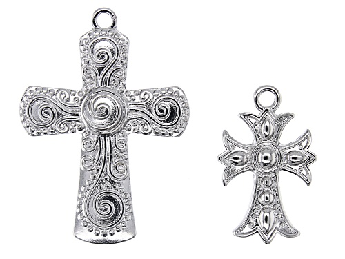 Indonesian Inspired Cross Focal Set in 3 Designs in Silver Tone 17 Pieces Total