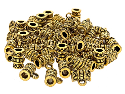 Gold Tone Metal Slider Bail Beads with Clover, Swirl, Flower, Tribal Designs appx 300 Total Pieces