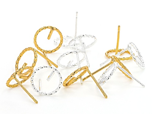 Round Brass Twist & Beaded Texture Frame Earring Component in Gold Tone and Silver Tone