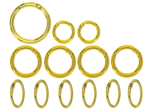 Spring Ring Clasp Set Of 3 Round Sizes And One Oval Style In Gold Tone & Silver Tone 26 Pieces Total