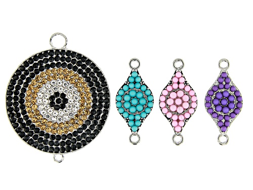 Assorted Components with Crystal Accents Set in 5 Styles in Silver Tone & Gold Tone 19 Pieces Total