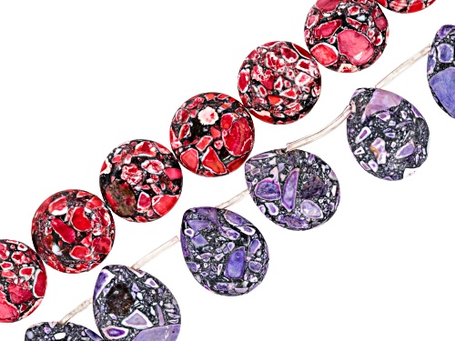Red, Pink, & Purple Mosaic Mixed Ornamental Stone Assorted Shape and Size Bead Strands 1lb