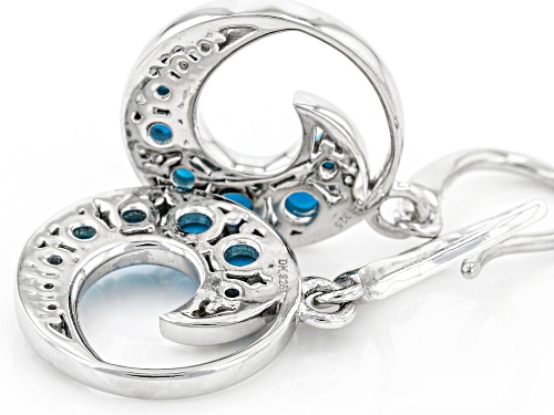 Round Cabochon Sleeping Beauty Turquoise With 0.06ctw White Zircon Rhodium Over Silver Earrings