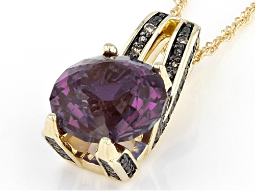 3.15ct Round Lab Alexandrite With 0.08ctw  Diamond Accent 10K Yellow Gold Pendant With Chain