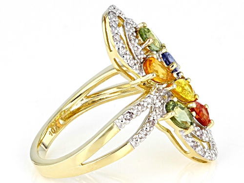 1.33ctw Pear And 0.61ctw Oval Multi-Color Sapphire With 0.26ctw Diamond 10K Yellow Gold Ring - Size 7