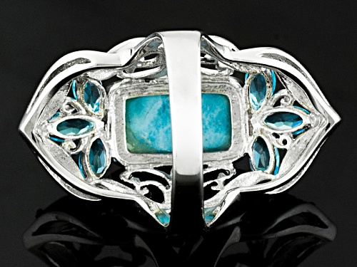 Rectangular Cushion Larimar And 1.50ctw Marquise Swiss Blue Topaz Sterling Silver Ring - Size 5