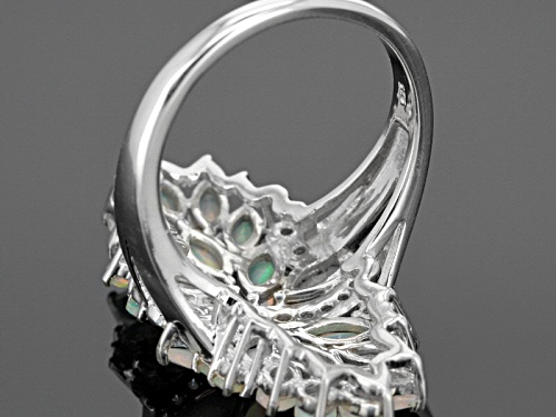 2.27ctw Marquise And Round Ethiopian Opal And .12ctw Round White Zircon Sterling Silver Ring - Size 5