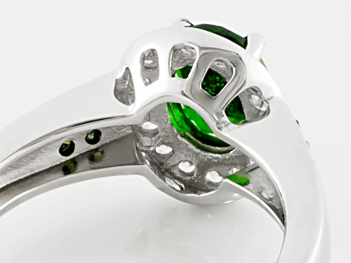 1.11ct Russian Chrome Diopside, .29ctw White Zircon And .10ctw Green Diamond Sterling Silver Ring - Size 12
