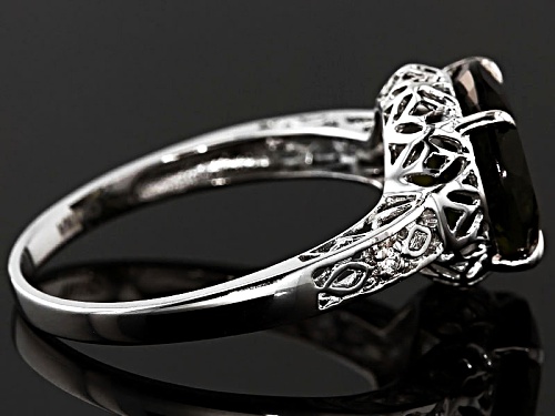 2.33ct Round Moldavite With .01ctw Round White Zircon Rhodium Over Sterling Silver Ring - Size 6