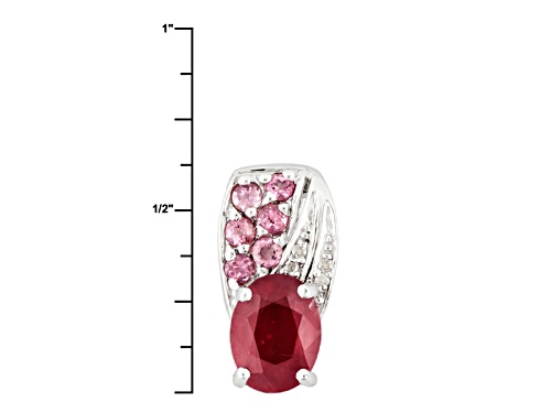 1.50ct Mahaleo® Ruby, .17ctw Pink Tourmaline, .01ctw 4 White Diamond Accent Silver Pendant W/Chain