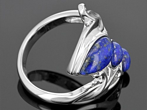 Pear Shape And Oval Lapis Sterling Silver 3-Stone Ring - Size 5