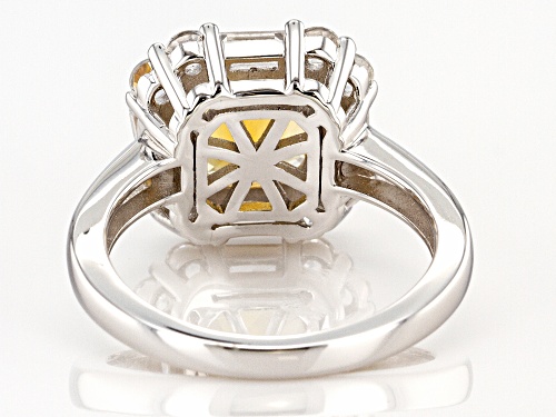 2.89ct Square Cushion Brazilian Citrine With .99ctw White Topaz Rhodium Over Silver Ring - Size 7