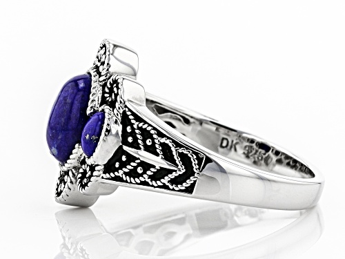 8x6mm & 4x3mm Oval Lapis Lazuli Rhodium Over Sterling Silver 3-Stone Ring - Size 8