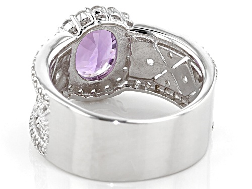 1.45ct Oval Brazilian Amethyst With 1.18ctw White Zircon Rhodium Over Sterling Silver Band Ring - Size 8
