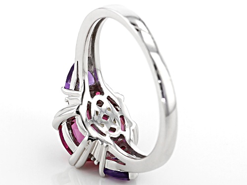 1.40ct Lab Created Bixbite with .34ctw African Amethyst & .07ctw Red Spinel Rhodium Over Silver Ring - Size 8